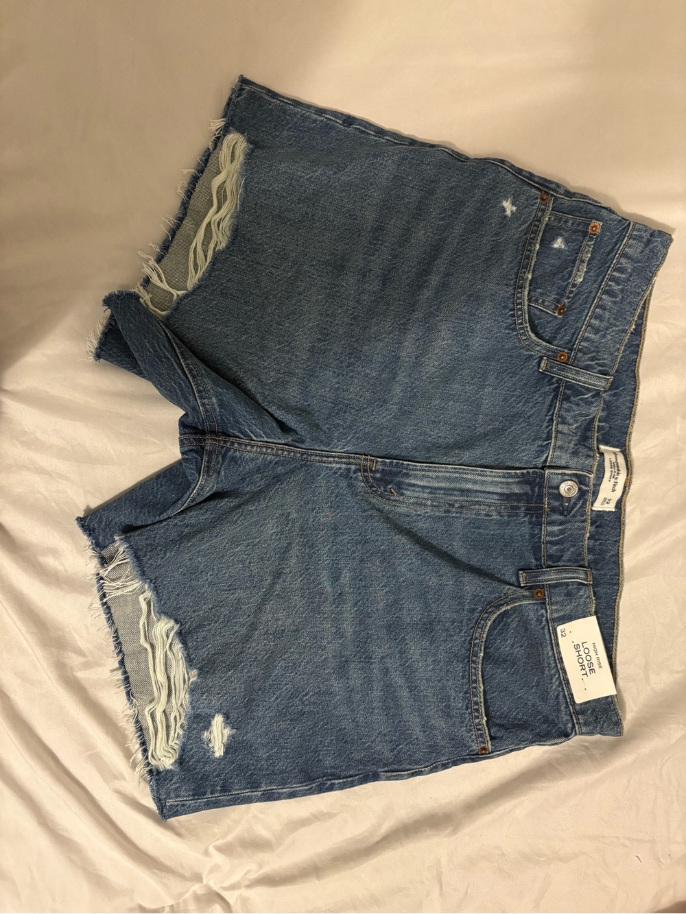 Abercrombie & Fitch Distressed Mid-Blue Denim Cutoff Shorts
